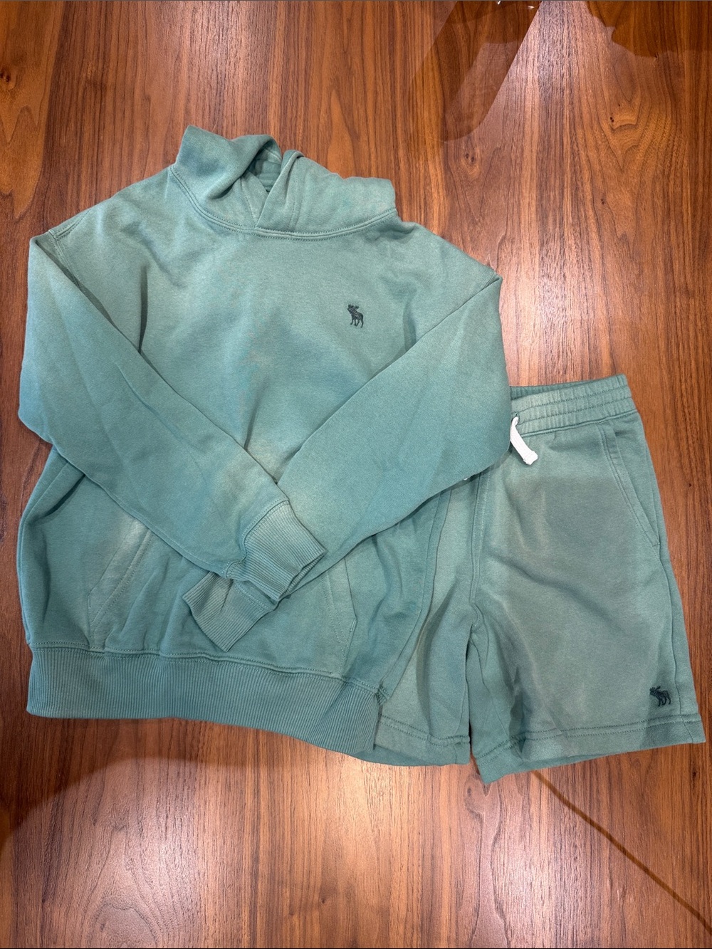 abercrombie kids Sage Green Crewneck Hoodie & Shorts Matching Set